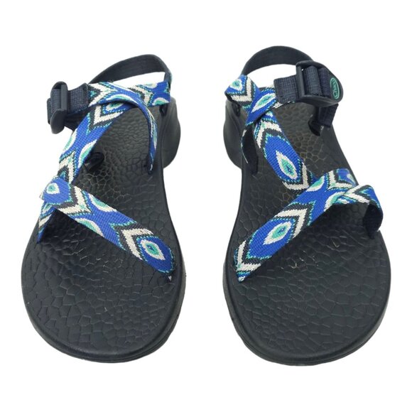 Chaco Classic Sport Sandals Womens Size 12 Blue Gray White Geometric Diamond Eco - Picture 9 of 11